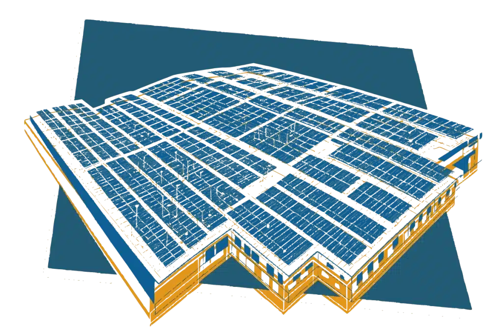 Rooftop solar panel layout blueprint for a commercial industrial building in Singapore